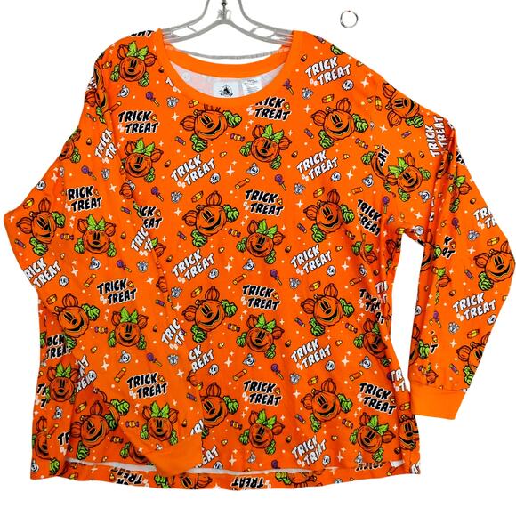 Disney Trick Or Treat Pajama Set NWOT 2X Orange Mickey Pumpkin Graphics 2 Pieces - Picture 5 of 13